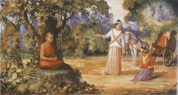 Buddhist Painting - the four great signs of the old sick dead and a serene mendicant monk Buddhism